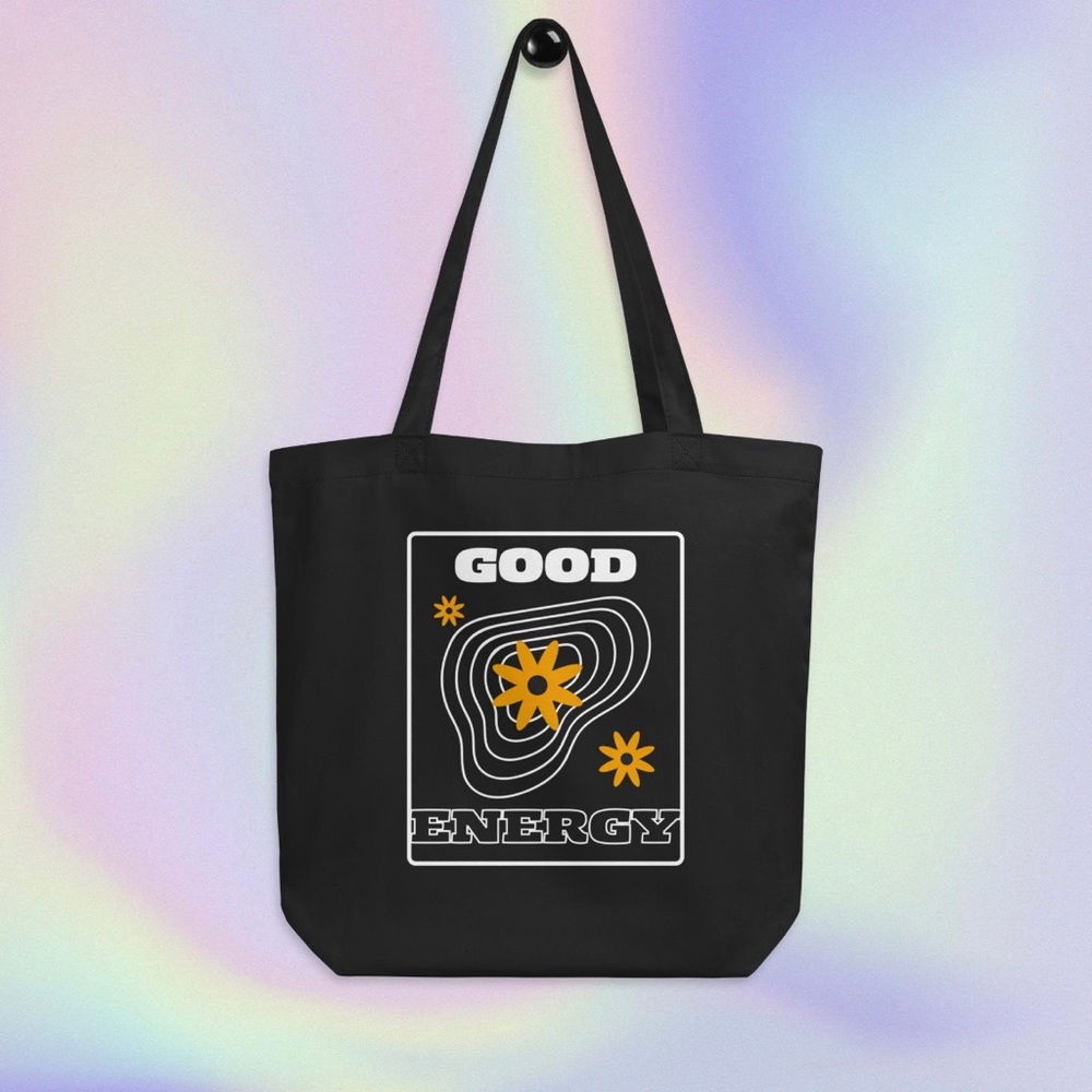 Good Energy 100% Cotton Tote Bag Black Positive Quotes Aesthetic Trending Trendy